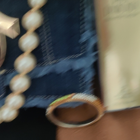 Denim Clutch with Gold Accent and Pearl Jewelry - Picture 7 of 16